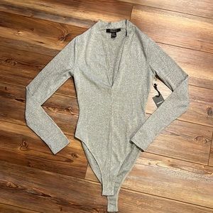 Silver shimmer bodysuit perfect for Holiday parties!